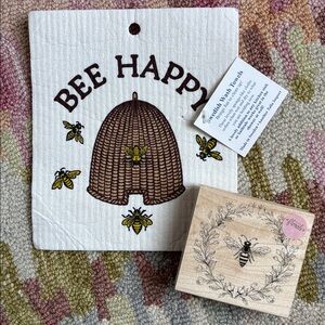 🍦HOST PICK🍦Bees x 2 Swedish Wash Towel+ Antique Bee+ Flowers Hero Arts Stamp NWT